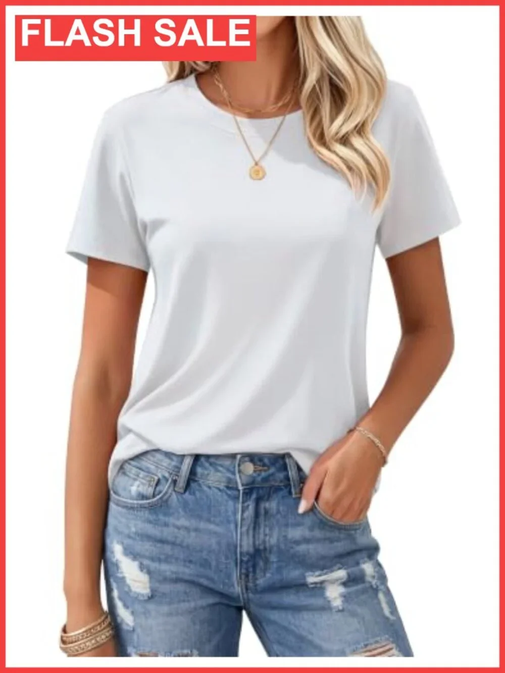 Women's Cotton Crew Neck Short Sleeve T-Shirt Breathable Casual Top